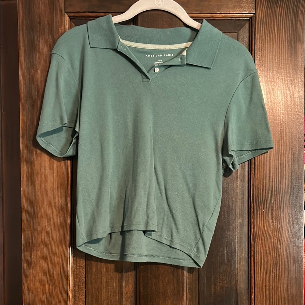 American Eagle Outfitters Green Polo Shirt Relaxed Fit